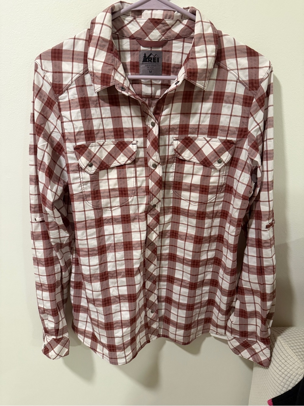 REI Women's White and Rust Plaid Button-Down Shirt